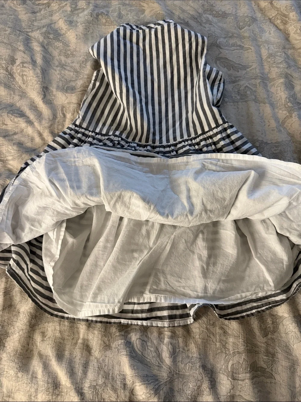 Gymboree Gray and White Striped Cotton Dress with Pink Trim